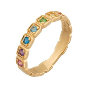 CAÏ Fingerring »925 Silber vergoldet Zirkonia Rainbow«