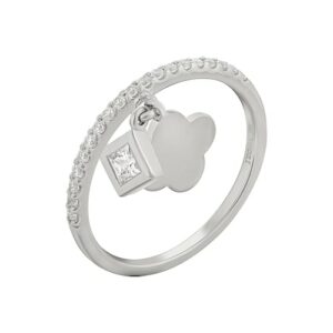 CAÏ Fingerring »925 Sterling Silber rhodiniert mit Anhängern Kleeblatt Zirkonia«