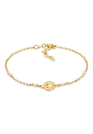 Elli Armband »Coin Rund Sonne Antik Rosa Quarz 925er Silber«