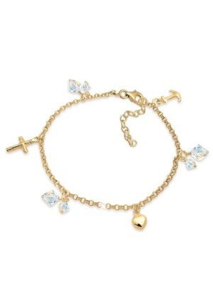 Elli Bettelarmband »Kreuz Herz Anker Kristalle Silber«
