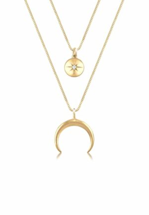 Elli Collierkettchen »Layer Halbmond Stern Plättchen Zirkonia 925 Silber«