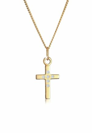 Elli DIAMONDS Collierkettchen »Kreuz Glaube Fein Diamant (0.03 ct.) 585 Gelbgold«