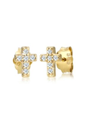 Elli DIAMONDS Paar Ohrstecker »Kreuz Religion Diamant (0.06 ct) 585er Gelbgold«