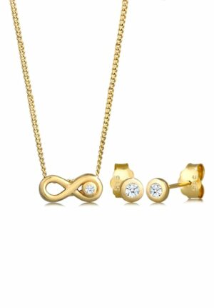 Elli DIAMONDS Schmuckset »Infinity Solitär Diamant (0.075 ct.) 585 Gelbgold«