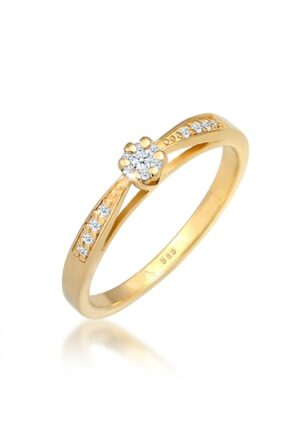 Elli DIAMONDS Verlobungsring »Verlobung Diamant (0.085 ct.) Blume 585 Gelbgold«