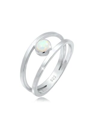 Elli Fingerring »Bandring Zweireihig Synthetischer Opal 925 Silber«