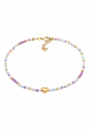 Elli Fußkette »Herz Glas Beads Sommer Style 925 Silber vergoldet«