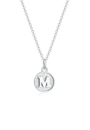 Elli Kette mit Anhänger »Buchstabe M Initialen Vintage Plättchen 925 Silber«