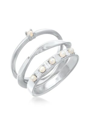Elli Perlenring »Synthetische Perlen Stapelring Klassik 3er Set 925 Silber«