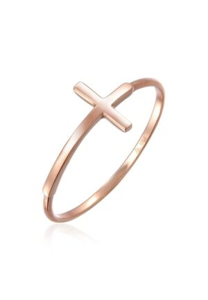 Elli Premium Fingerring »Bandring Kreuz Symbol Basic Modern 750 Roségold«