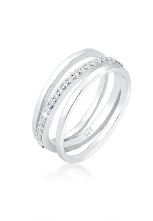 Elli Premium Fingerring »Wickelring Band Kreuz Zirkonia Modisch 925 Silber«