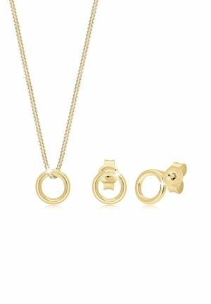 Elli Premium Schmuckset »Kette Ohrstecker Kreis Geo Basic 375 Gelbgold«