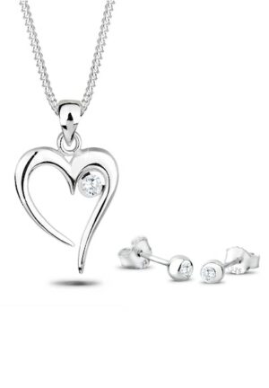 Elli Schmuckset »Herz Solitär Zirkonia In Love 925 Sterling Silber«