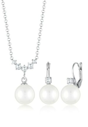 Elli Schmuckset »Klassisch Zirkonia Muschelkernperle 925 Silber«