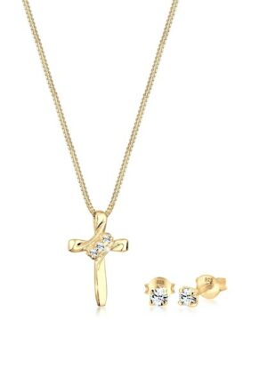 Elli Schmuckset »Religion Kreuz Kristalle 925 Silber«