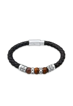 Kuzzoi Armband »Herren Leder Bead Magnet-Verschluß 925er Silber«