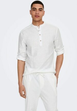 ONLY & SONS Langarmhemd »ONSCAIDEN LS HALFPLACKT LINEN SHIRT«