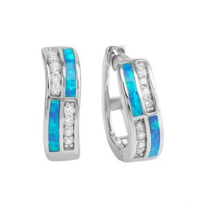 Vivance Paar Creolen »925/- Sterling Silber rhodiniert synth.Opal blau und Zirkonia«